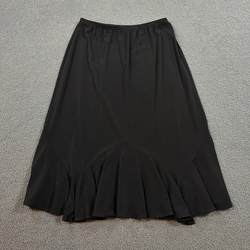 Notations Skirt Womens Small Black MITK0284 Ruffle Hem Midi Trumpet Stretch